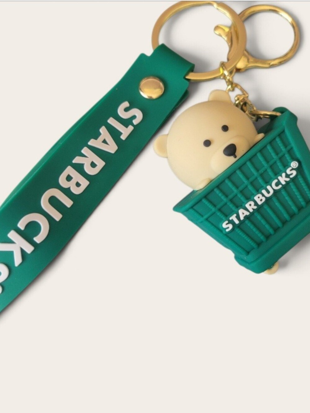 Starbucks Green Bear Silicone Keychain Wristlet with Gold Hardware
